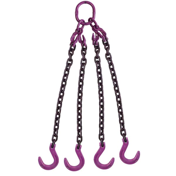 1/2" x 10' - Adjustable 4 Leg Chain Sling w/ Foundry Hooks - Grade 100